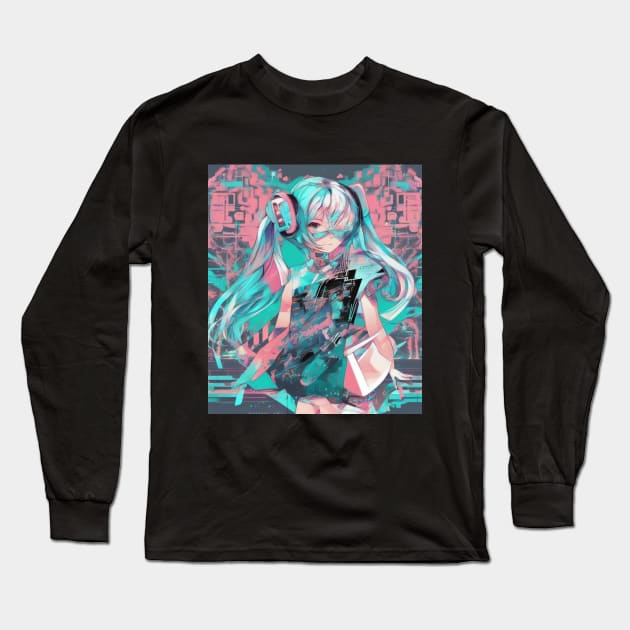 Pixel Serenade: Miku's Anime Reverie Long Sleeve T-Shirt by Prossori